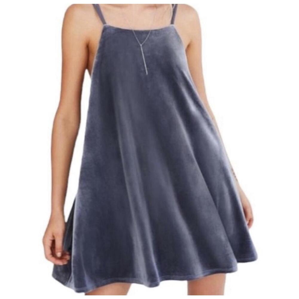 Kimchi Blue Gray Velvet Mini Dress Strappy Girls Night Feminine dressy Size S